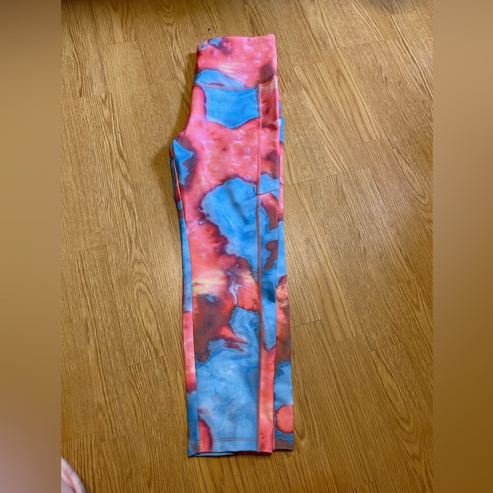 Pink and blue tie dye leggings